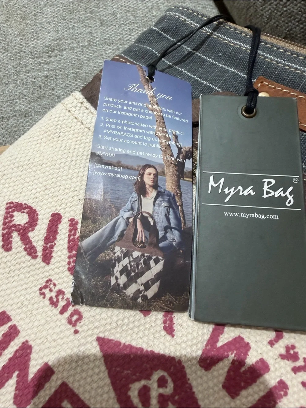 NWT Myra Bag Canvas Crossbody with Cream, Charcoal & Brown vineyard Accents